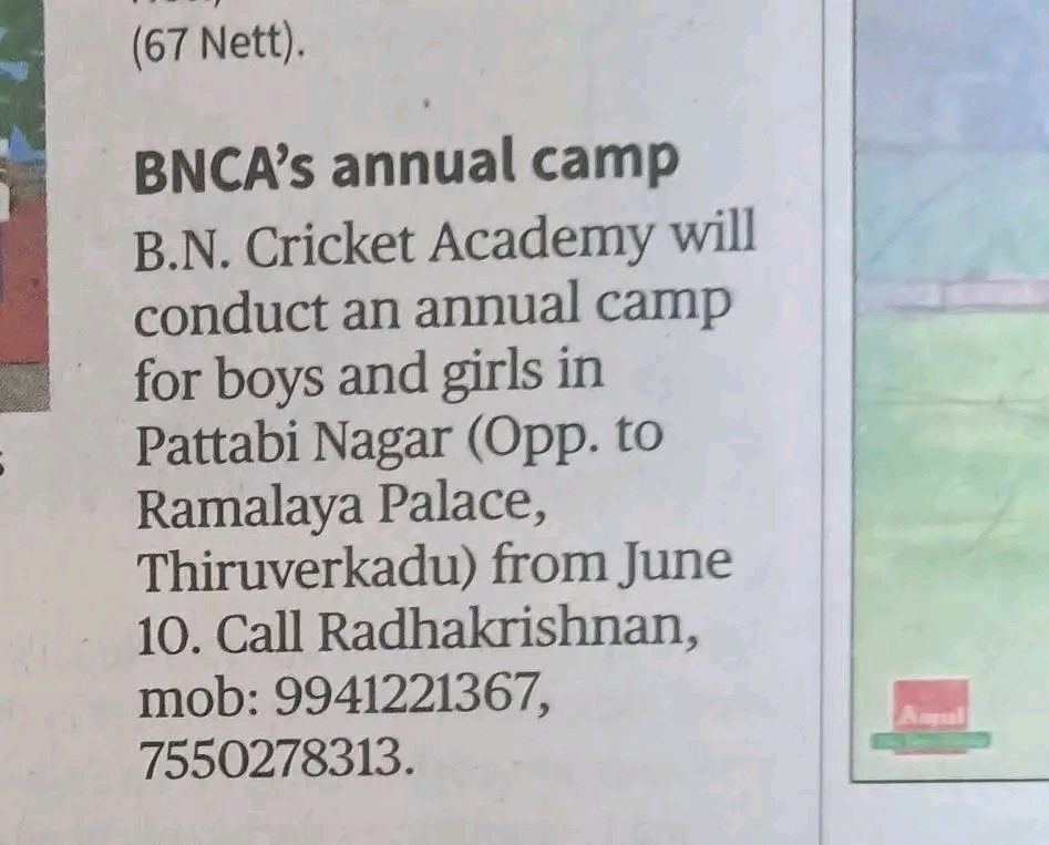 BN Cricket Academy Chennai - Practice Session